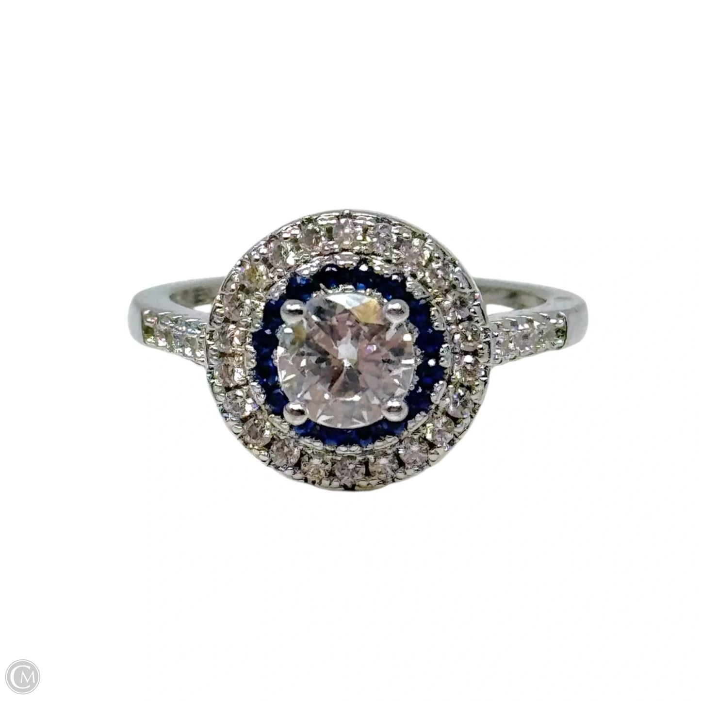 Double Halo Ring Sterling Silver, Size: 7