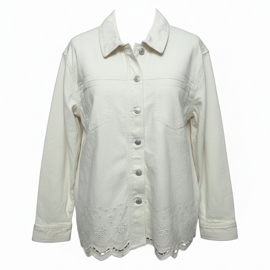 Jacket Denim By Loft In Cream Denim, Size: M