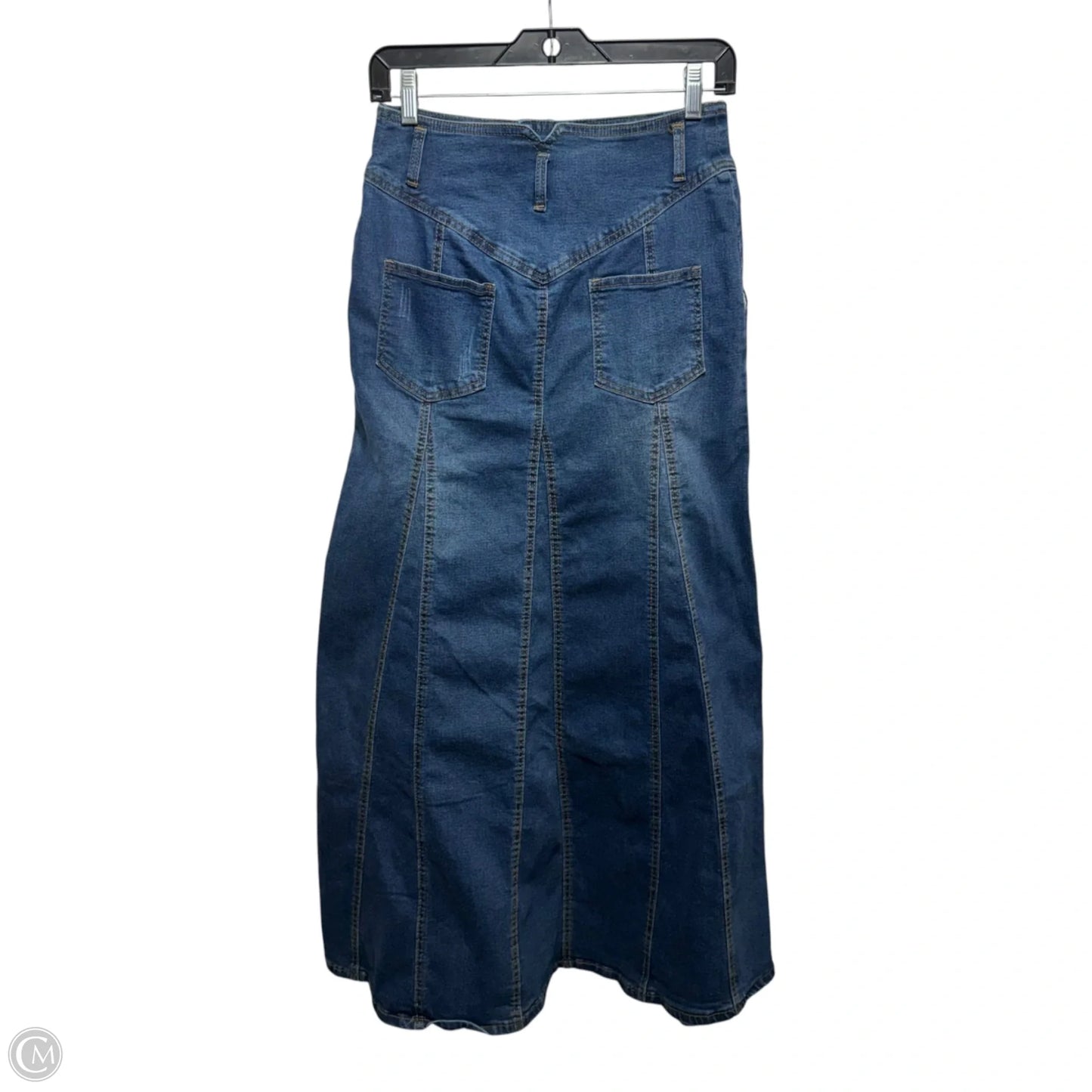 Retro Exposure Button-Fly A-Line Denim Maxi Skirt By Chartou In Blue Denim, Size: M