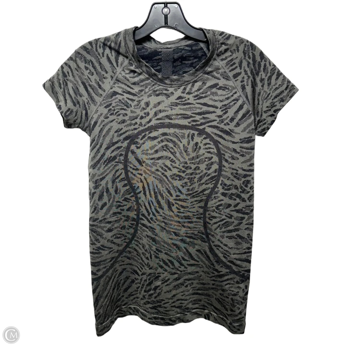 Athletic Top Short Sleeve By Lululemon In Black & Grey, Size: 8