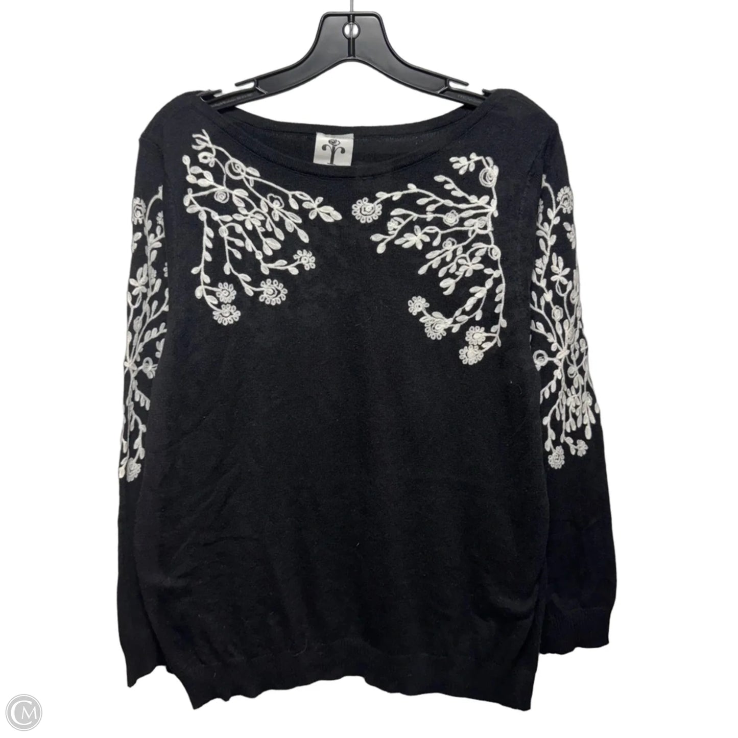 Floral Embroidered Sweater By Rain & Rose In Black & White, Size: Xl