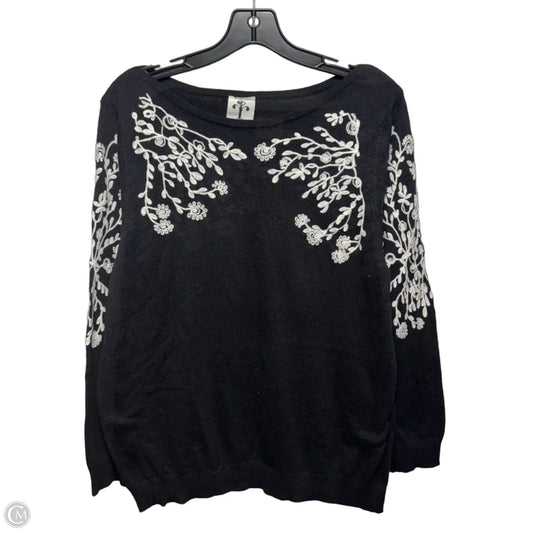 Floral Embroidered Sweater By Rain & Rose In Black & White, Size: Xl