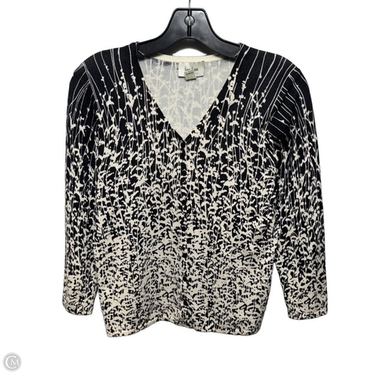 Silk-Nylon Sweater Cardigan Designer By Neiman Marcus In Black & White, Size: S