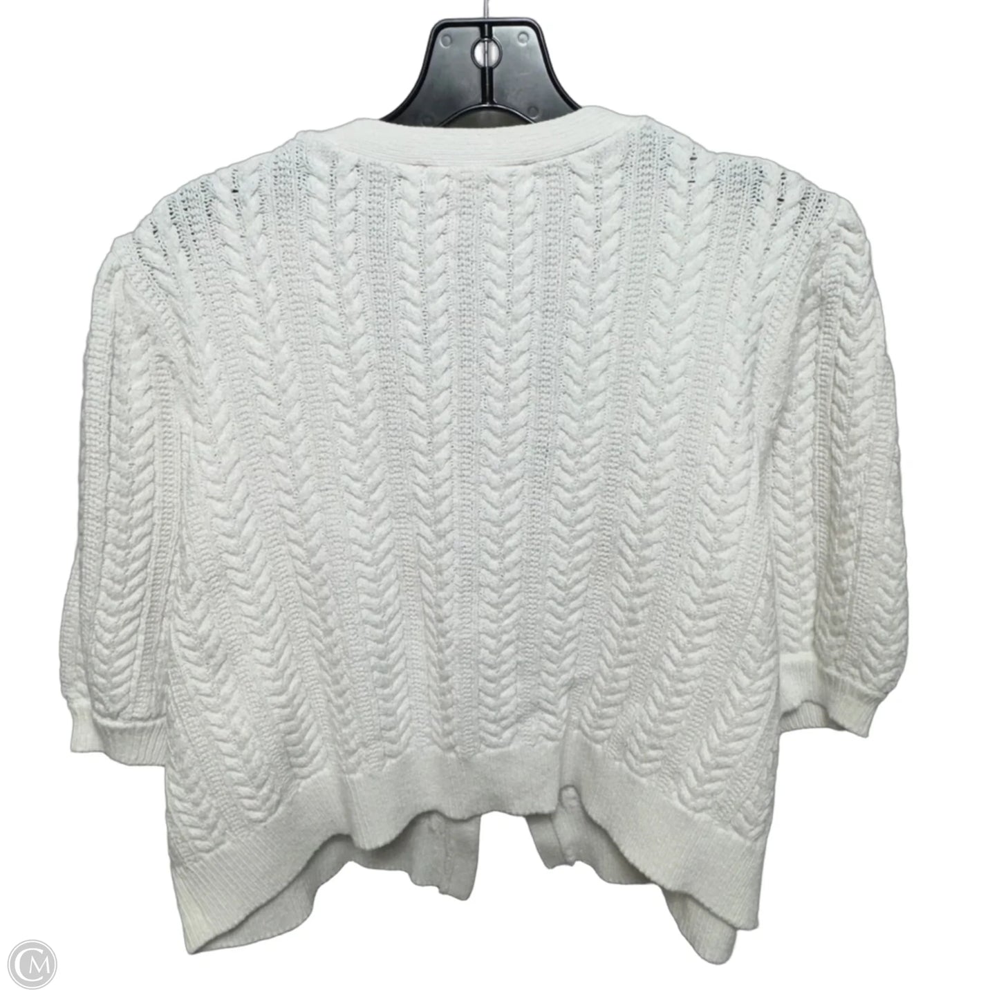 Cable Knit Cropped Tie Front Sweater Short Sleeve By Boden In White, Size: XL