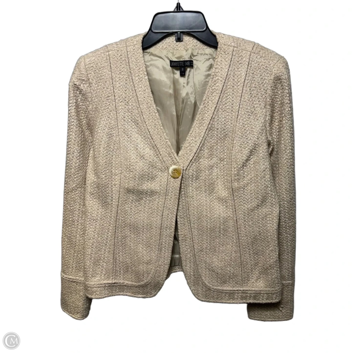 Textured One Button Blazer Designer By Lafayette 148 In Cream, Size: 8