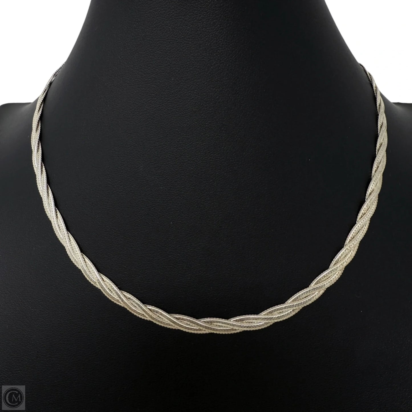 Italian Sterling Silver Braided Herringbone Chain Necklace By Aurafin