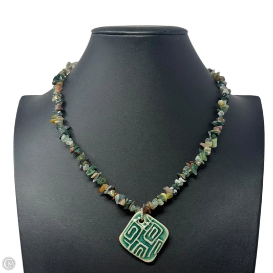 Ceramic Tile Pendant & Gemstone Chip Necklace