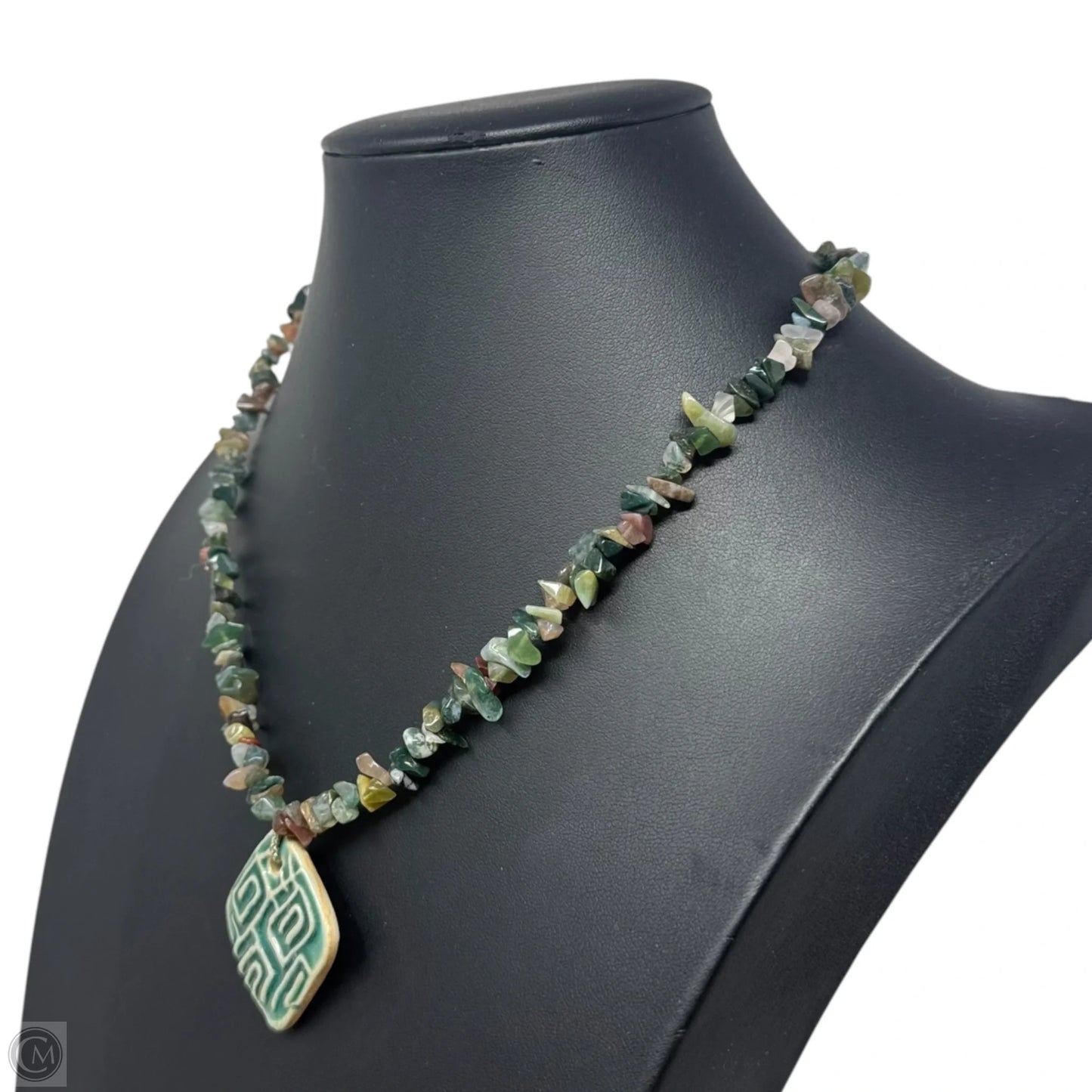 Ceramic Tile Pendant & Gemstone Chip Necklace