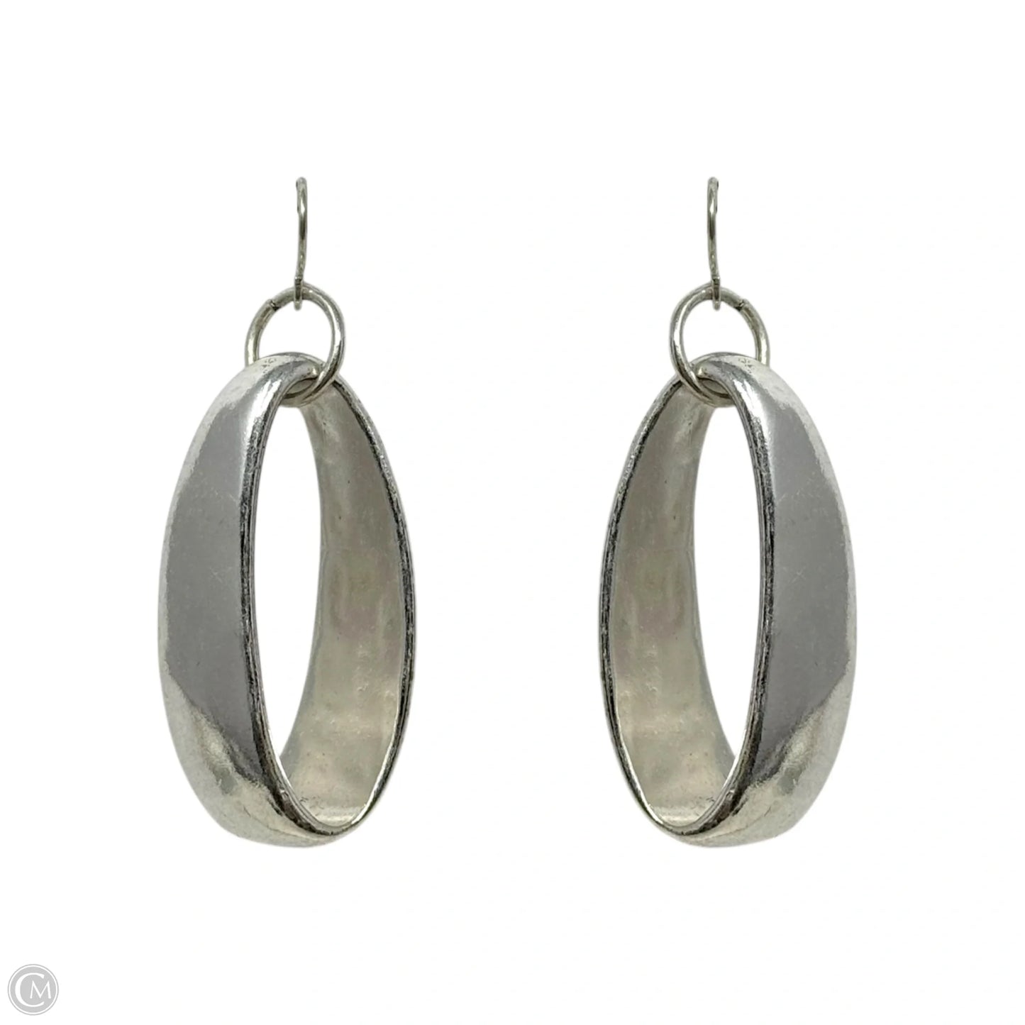 Silver Tone Flattened Oval Dangle Earrings By Robert Lee Morris