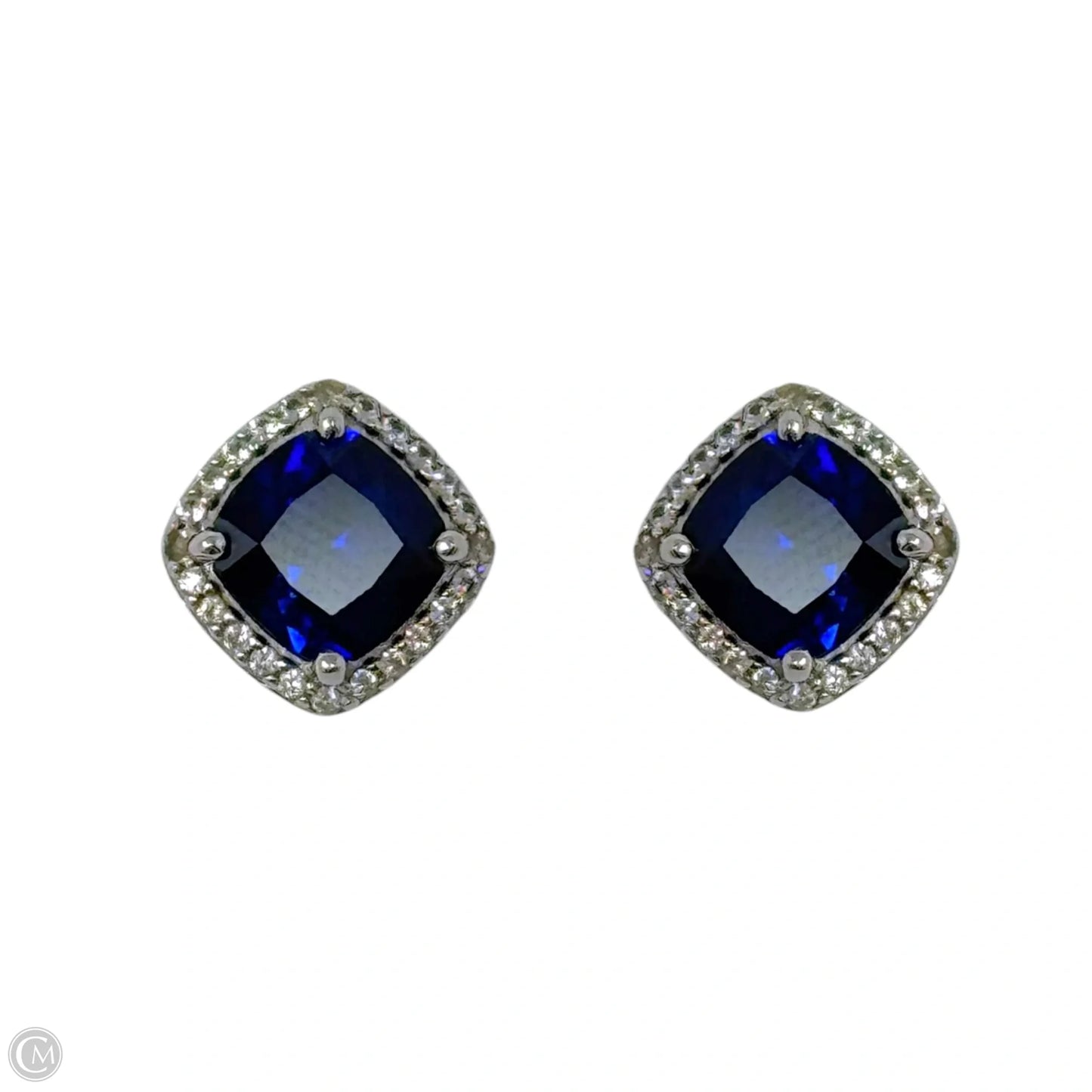 Blue Gem Stud Earrings Sterling Silver