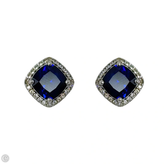 Blue Gem Stud Earrings Sterling Silver