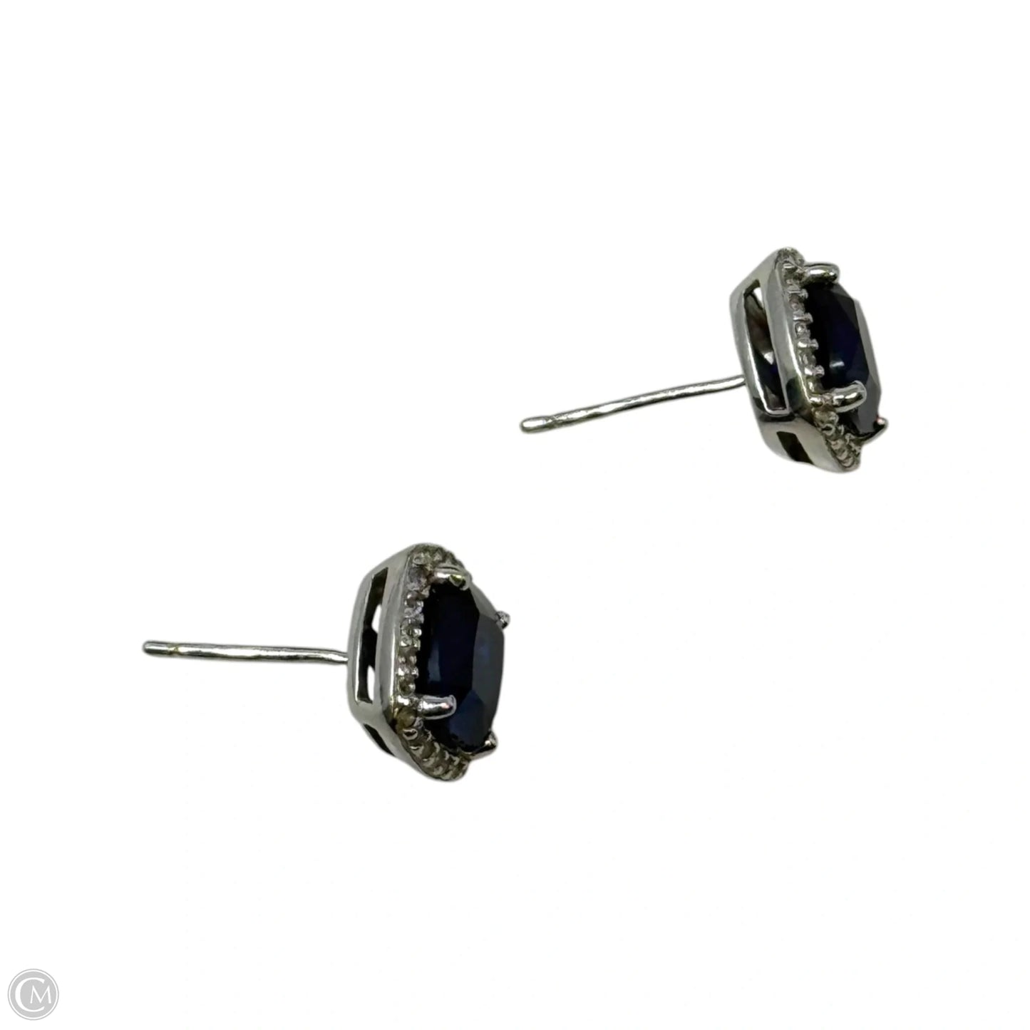 Blue Gem Stud Earrings Sterling Silver