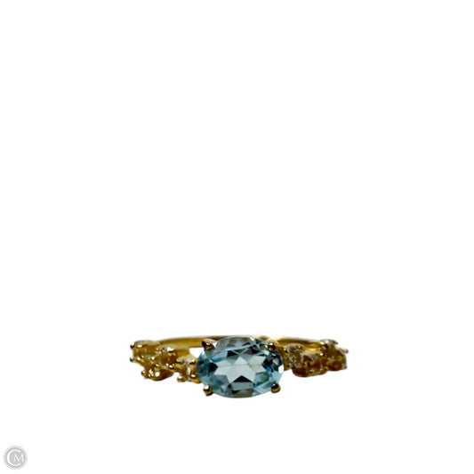 Gold Over Sterling Silver & Oval Aqua & Clear Accent Stones Ring, Size: 7