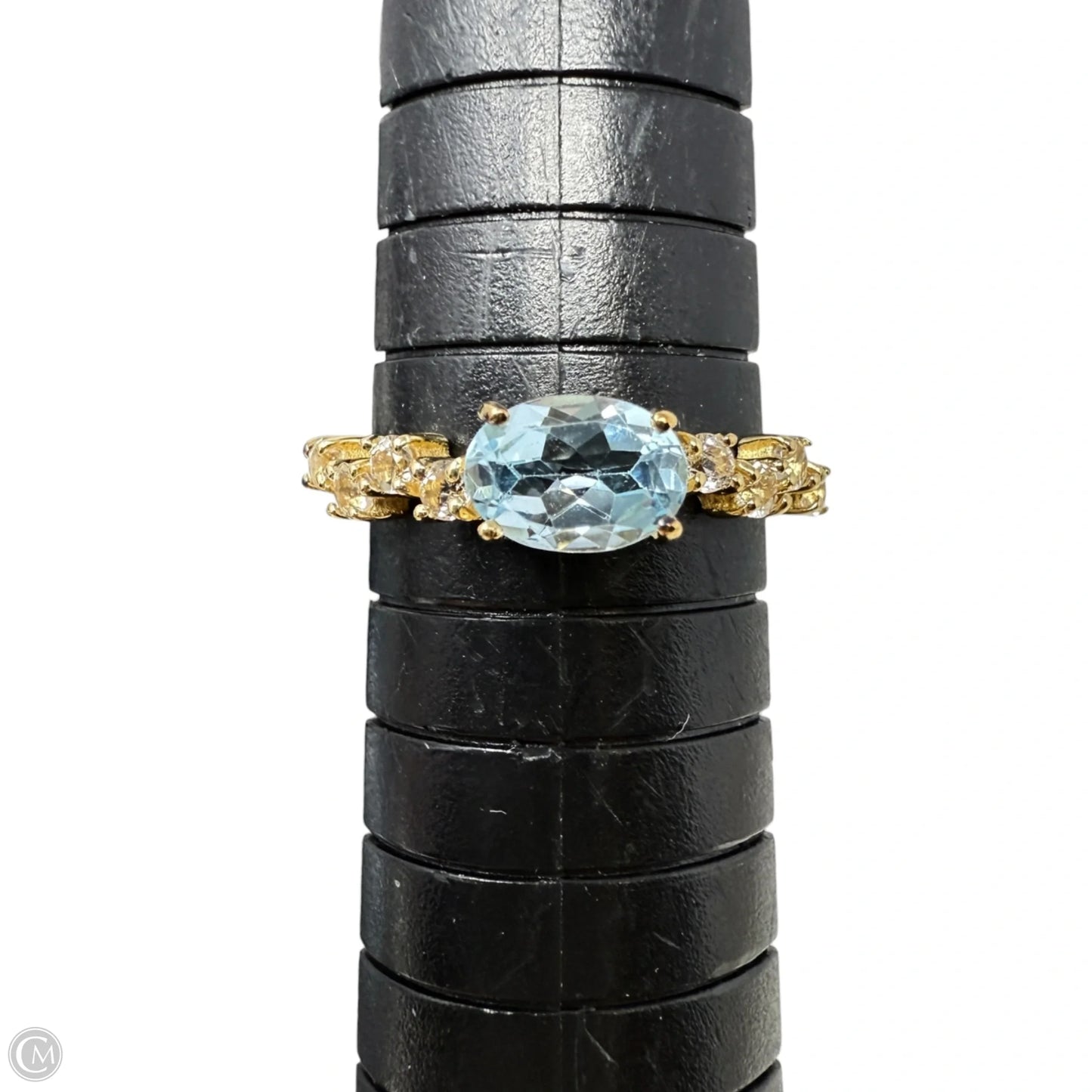 Gold Over Sterling Silver & Oval Aqua & Clear Accent Stones Ring, Size: 7