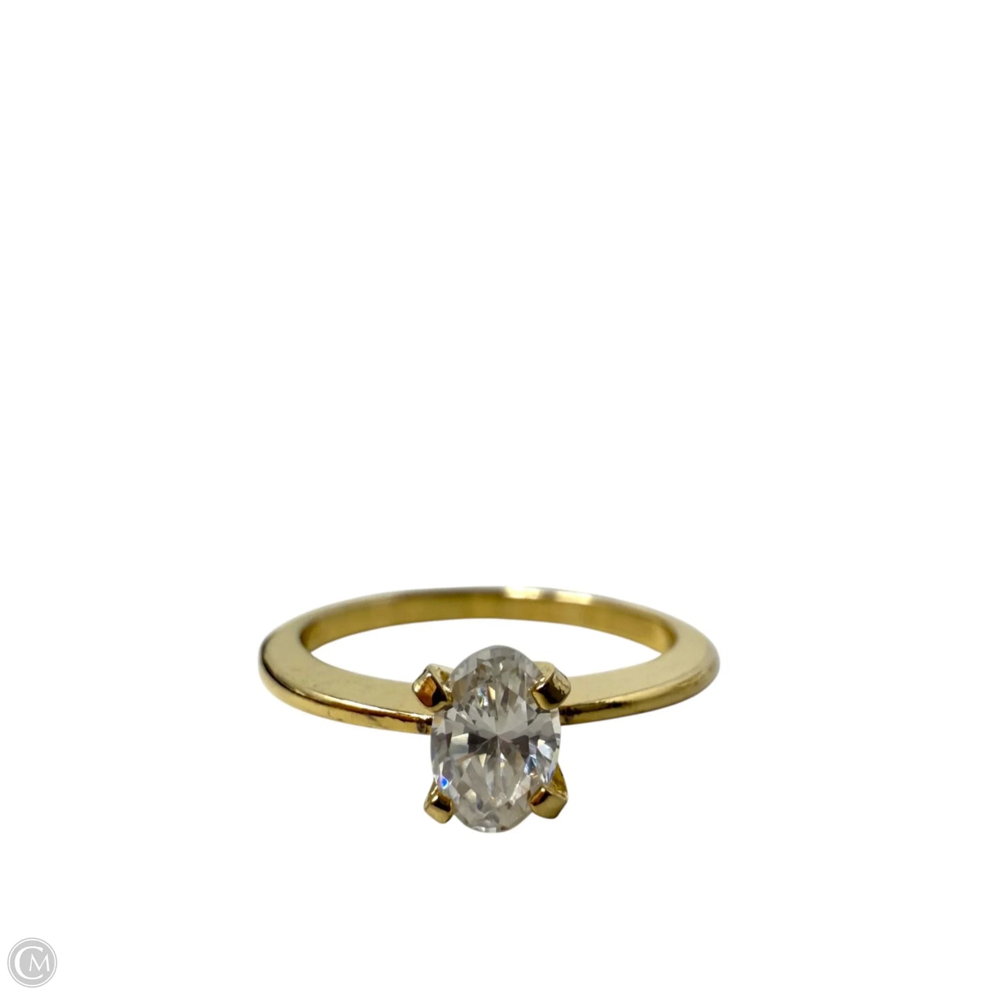 Gold Tone Oval CZ Solitaire Ring, Size: 5.5