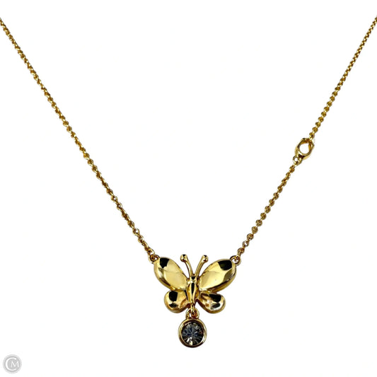 Gold Tone Butterfly & Crystal Drop Pendant Necklace Designer By Coach