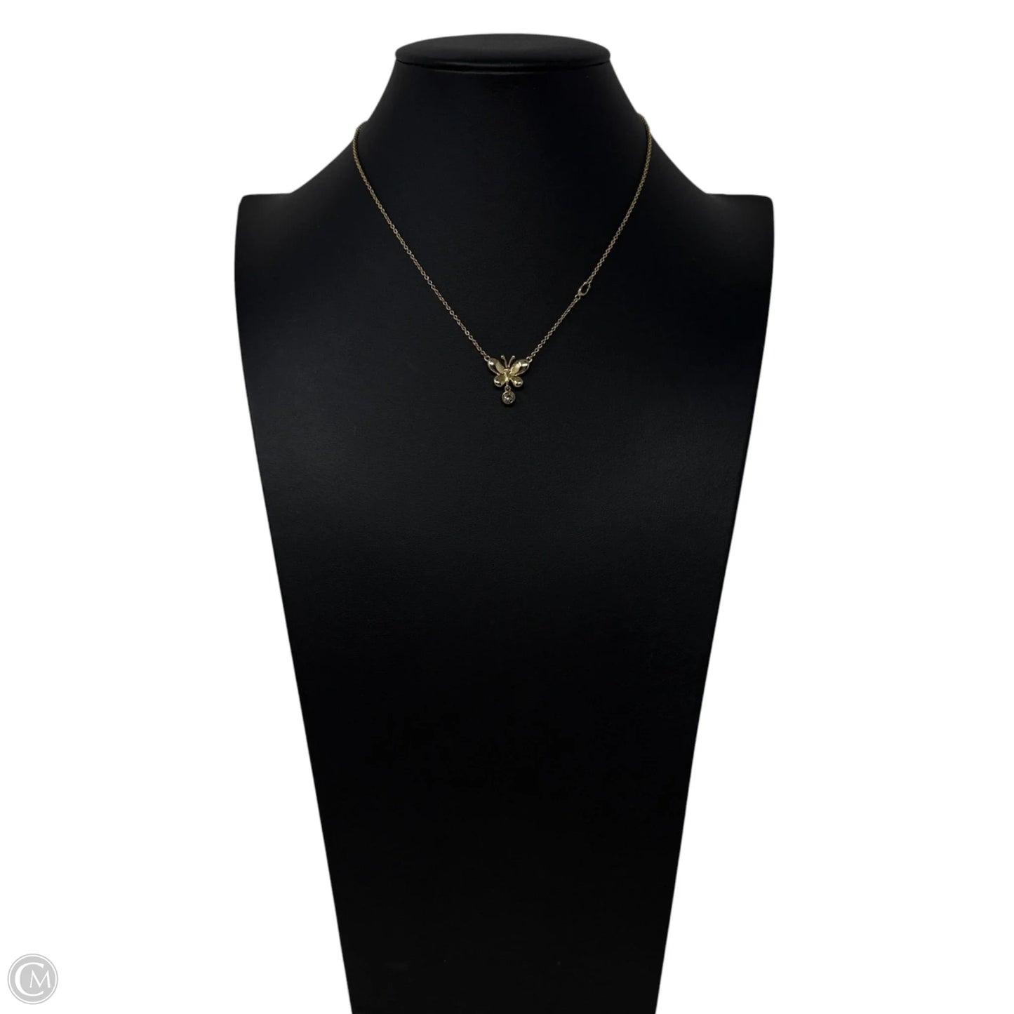 Gold Tone Butterfly & Crystal Drop Pendant Necklace Designer By Coach