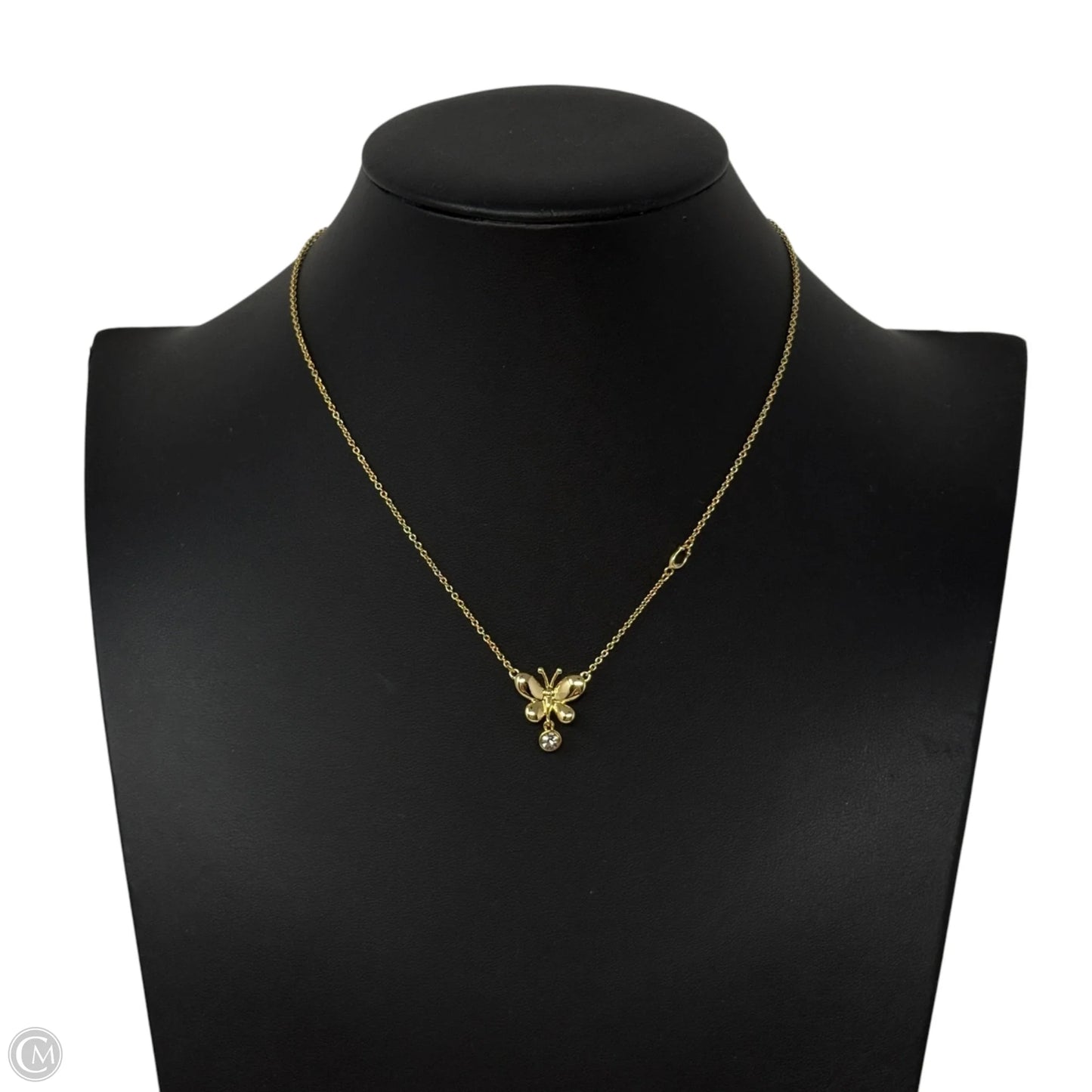 Gold Tone Butterfly & Crystal Drop Pendant Necklace Designer By Coach