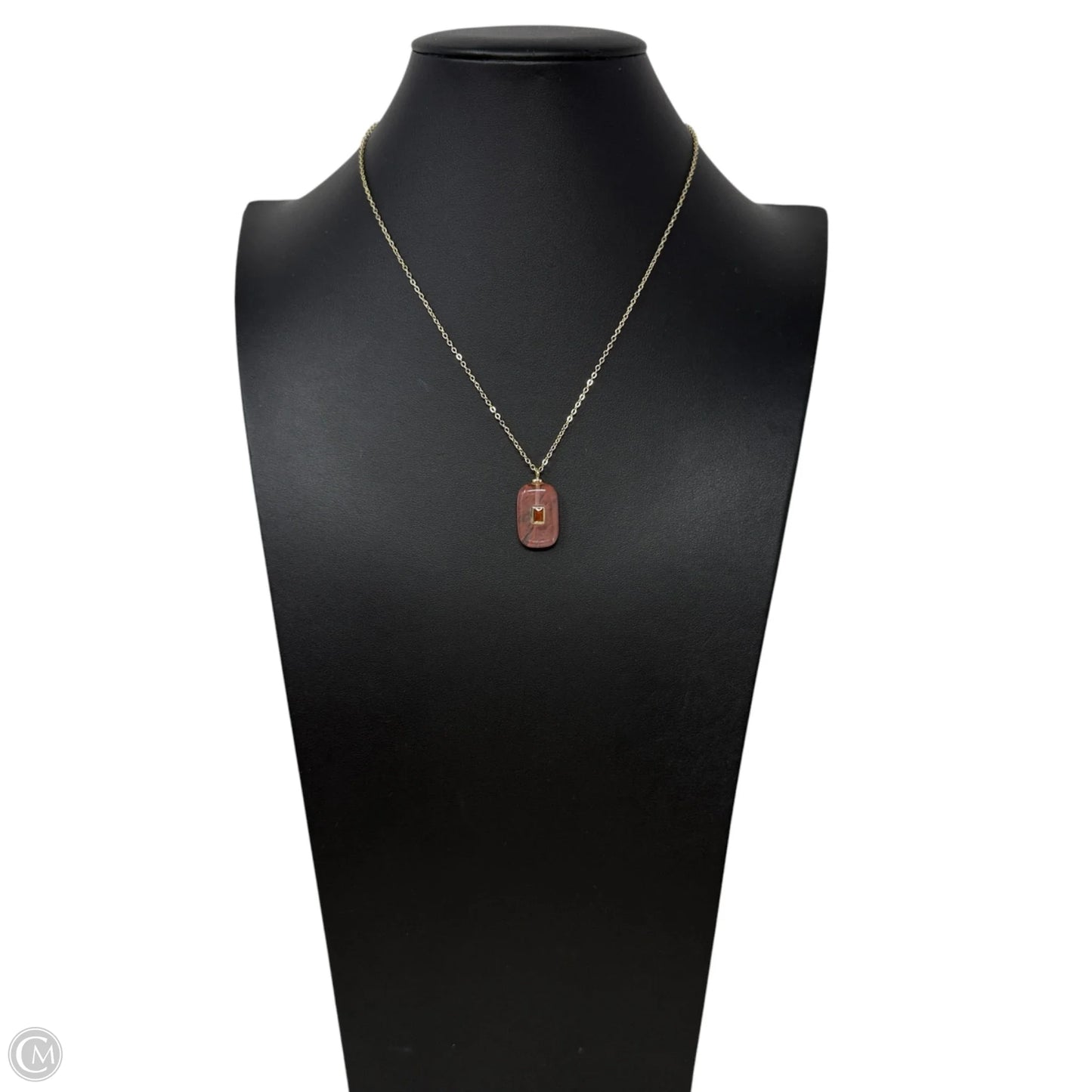 18K Gold Plated Geometric Cherry Quartz & Cubic Zirconia Pendant Necklace