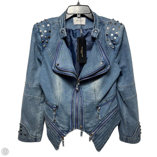 Studded Jacket Denim By Fashion SX In Blue Denim, Size: M