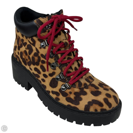 Faux Suede Chunky Boots Ankle Heels By Skechers In Animal Print, Size: 8