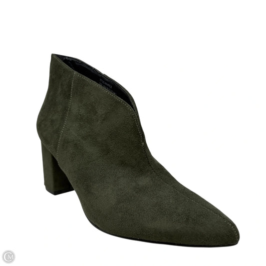 Vegan Suede Booties Ankle Heels By H For Halston In Green, Size: 6.5