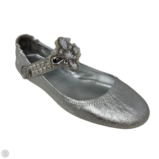 Embellished Strap Ballerina Flats Shoes Designer By Tory Burch In Silver, Size: 8