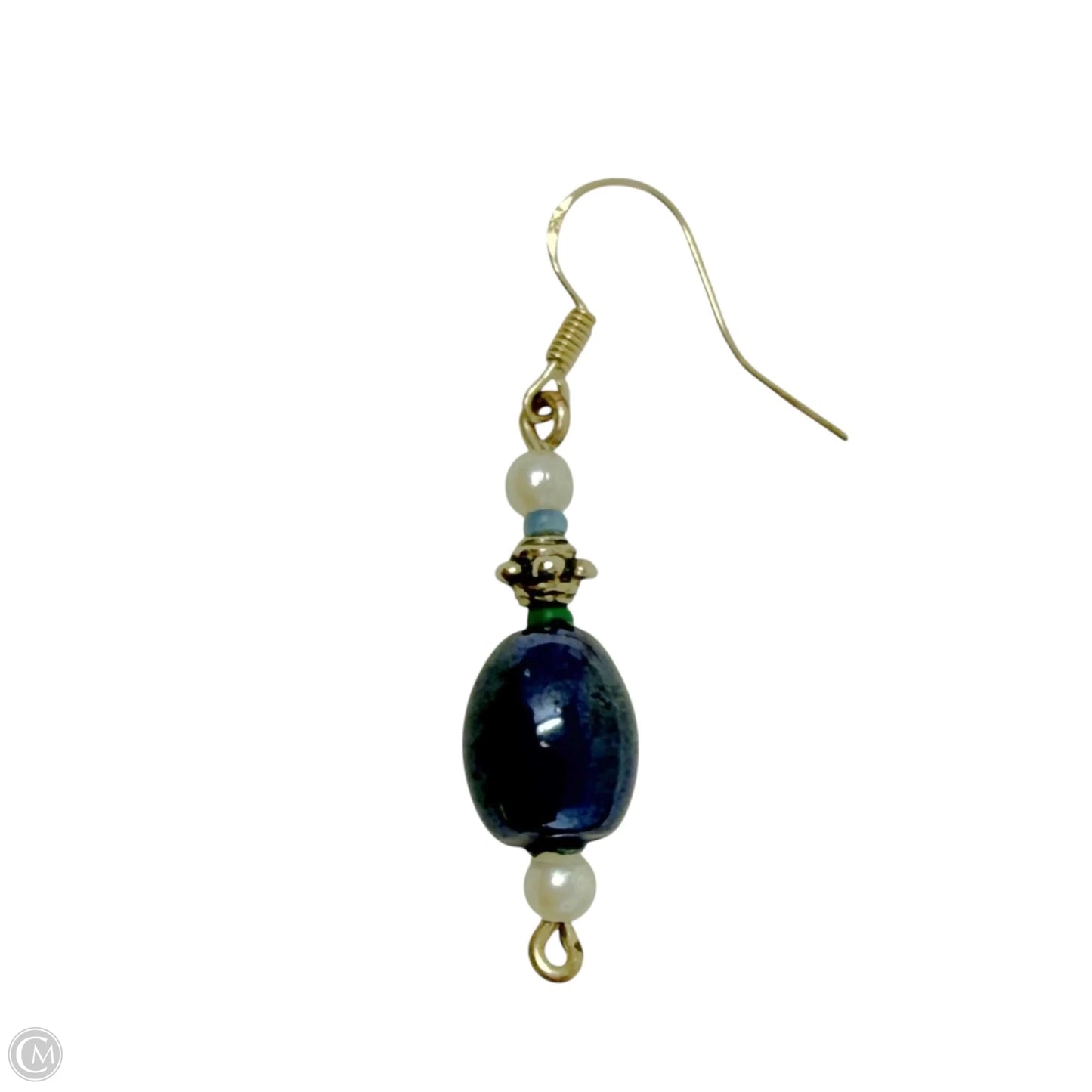 Blue & Ivory Beaded Dangle Earrings With Sterling Silver Hooks