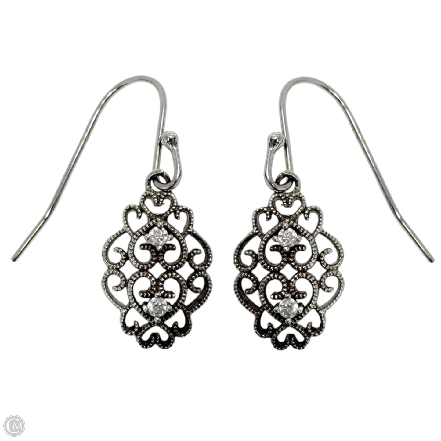 Sterling Silver Filigree Crystal Accent Dangle Earrings