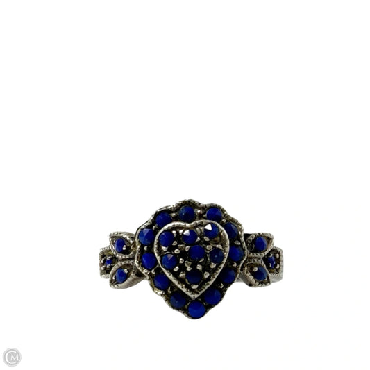 Sterling Silver & Blue Stone Heart Cluster Ring, Size: 7