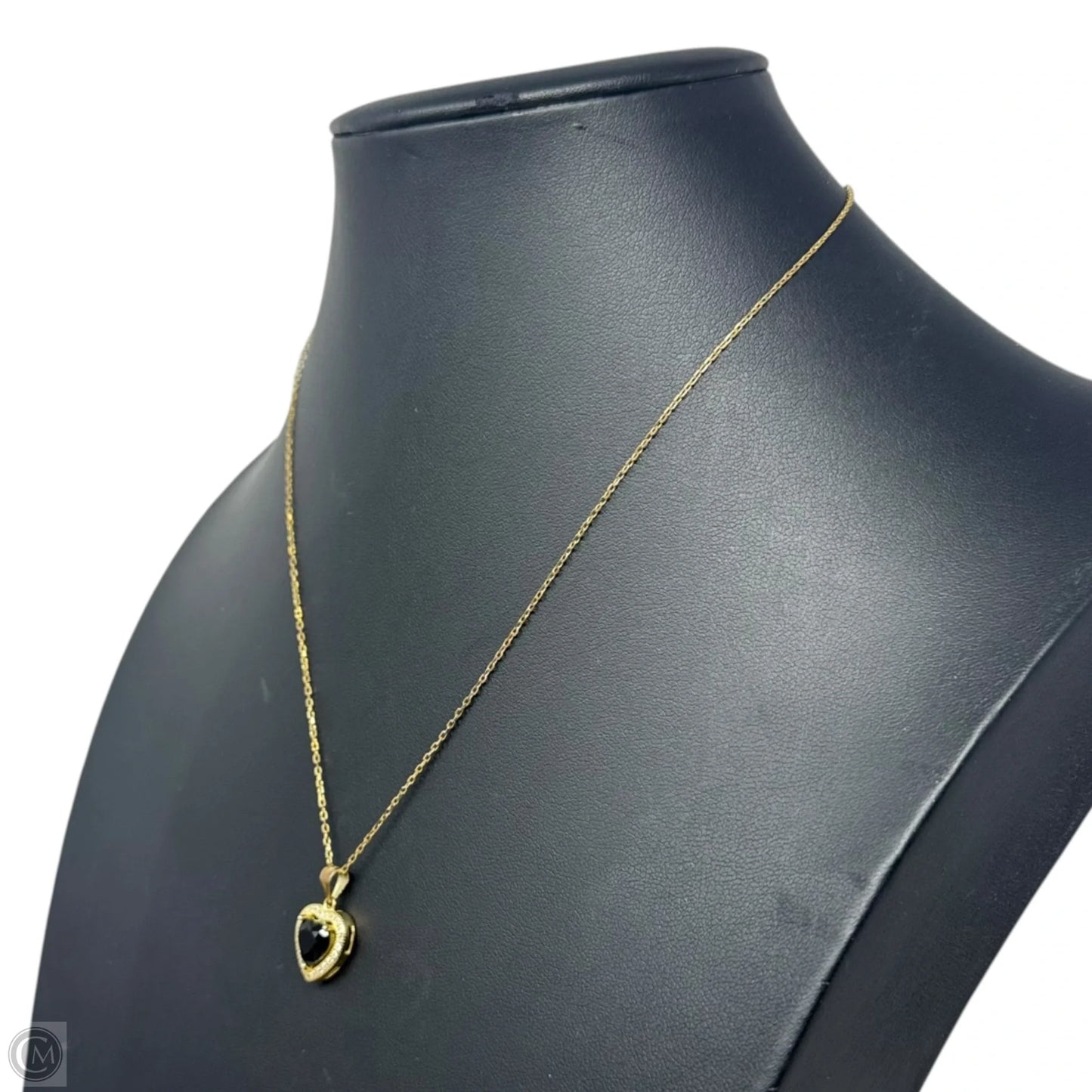 Black Heart Pendant on Gold Tone Sterling Silver Chain Necklace
