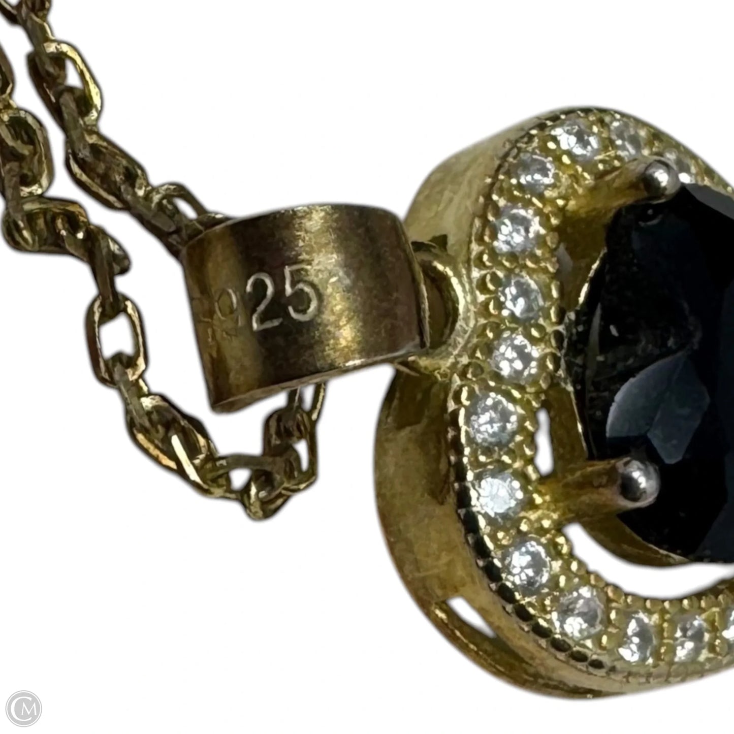 Black Heart Pendant on Gold Tone Sterling Silver Chain Necklace
