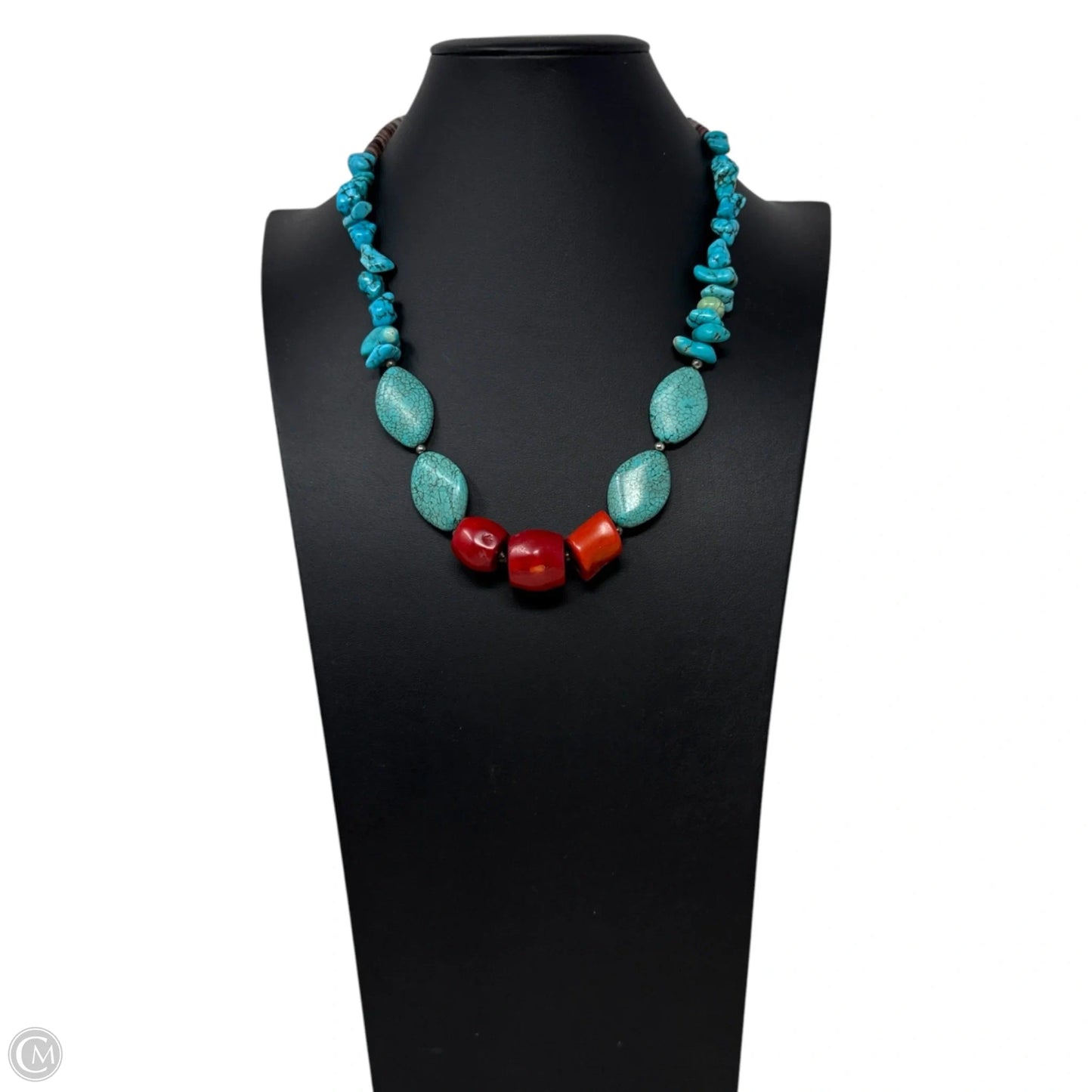 Faux Turquoise, Coral & Agate Beaded Necklace