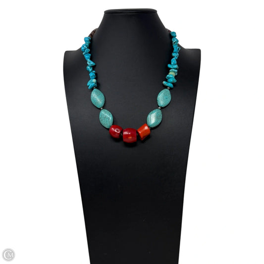 Faux Turquoise, Coral & Agate Beaded Necklace