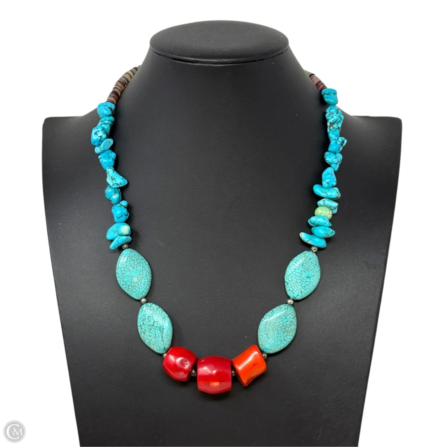 Faux Turquoise, Coral & Agate Beaded Necklace