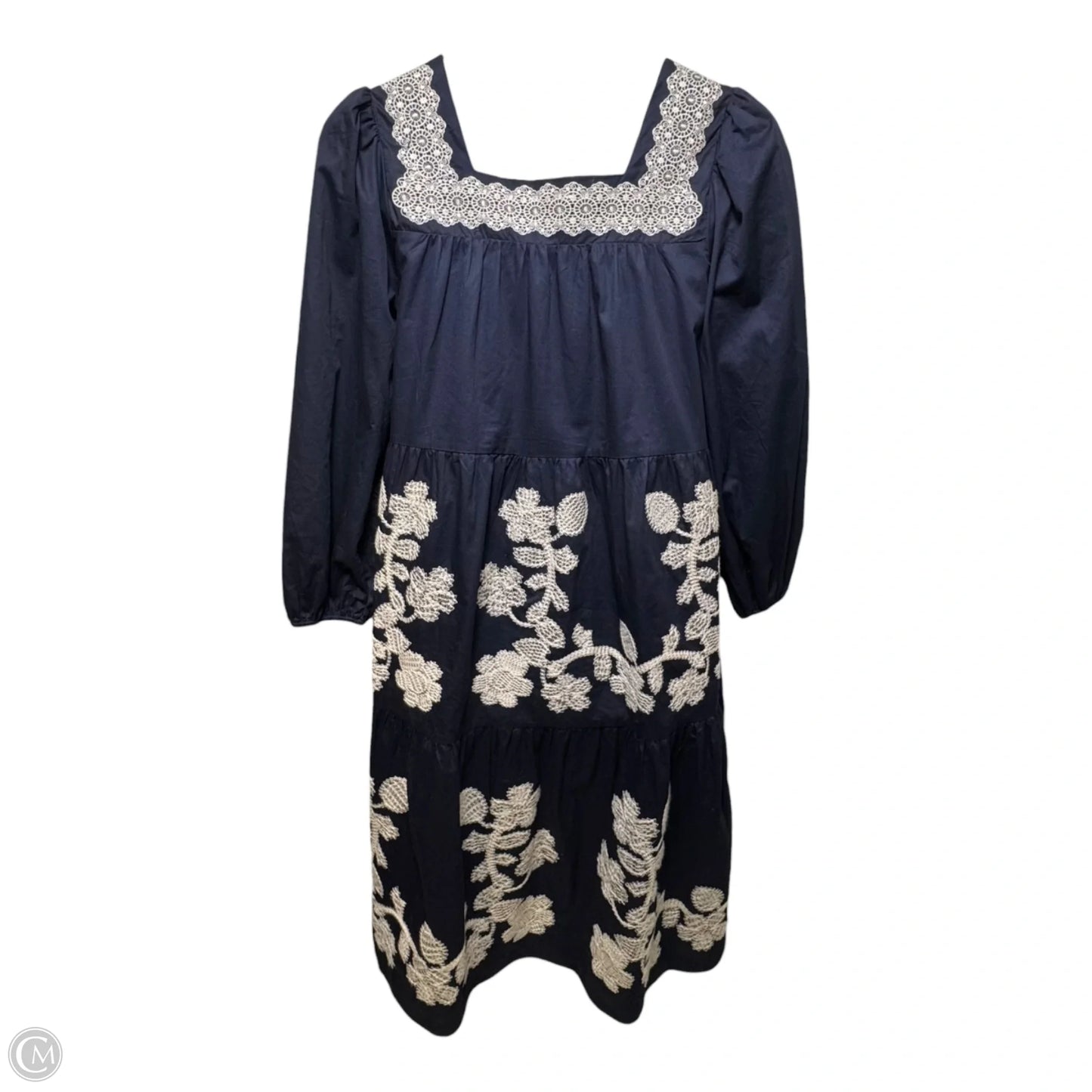 Square Neck Embroidered Dress Casual Maxi By &merci In Navy, Size: M