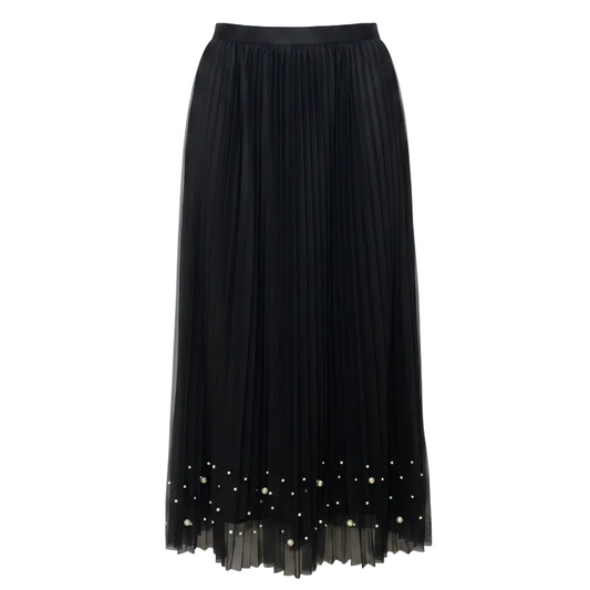 Pearl Embellished Hem Pleated Skirt Maxi By Dr2 by Daniel Rainn In Black, Size: S