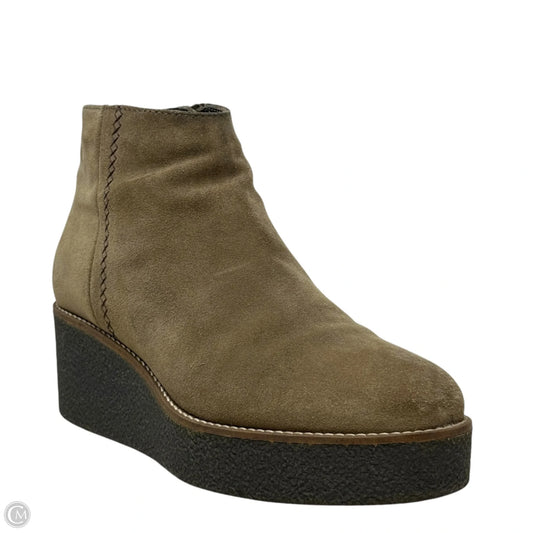 Vina Suede Platform Wedge Booties By Aquatalia In Tan, Size: 6