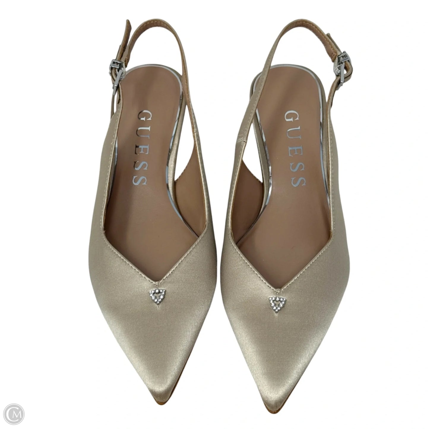 Yannick Satin Kitten Heel Pumps By Guess In Tan, Size: 8