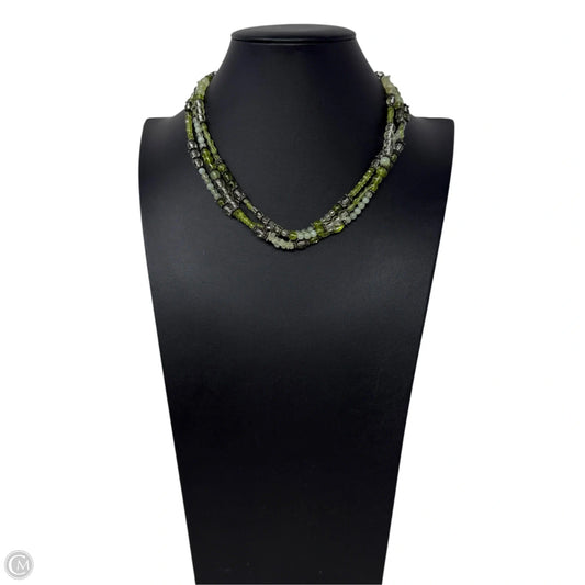 Three Strand Multi Green Gemstone Beaded Layered Toggle Clasp Necklace By Deborah Armstrong