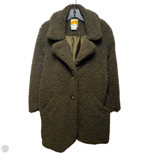 Faux Sherpa Coat By C And C In Green-Brown, Size: M