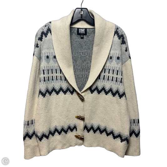 Sweater Cardigan Designer By Frye In Grey & Cream, Size: M
