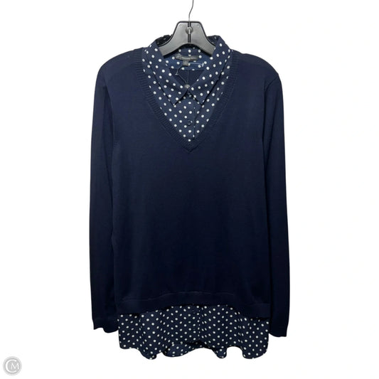 V-neck TwoFer Sweater By Adrianna Papell In Navy, Size: Xl