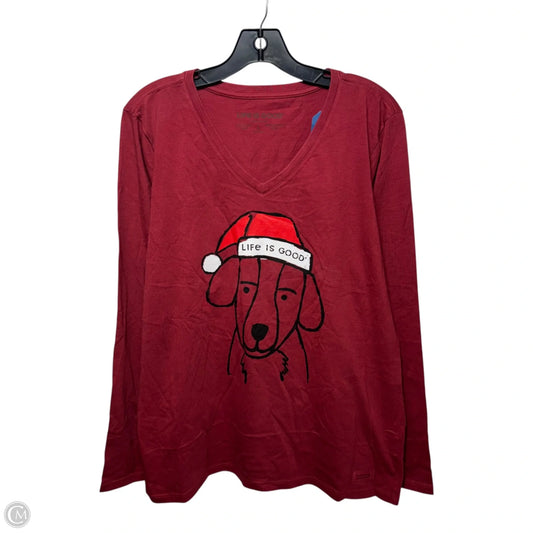 Dog In Santa Hat Top Long Sleeve By Life Is Good In Red, Size: L