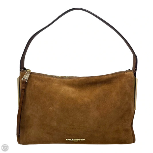 Suede Shoulder Handbag Designer By Karl Lagerfeld, Size: Medium