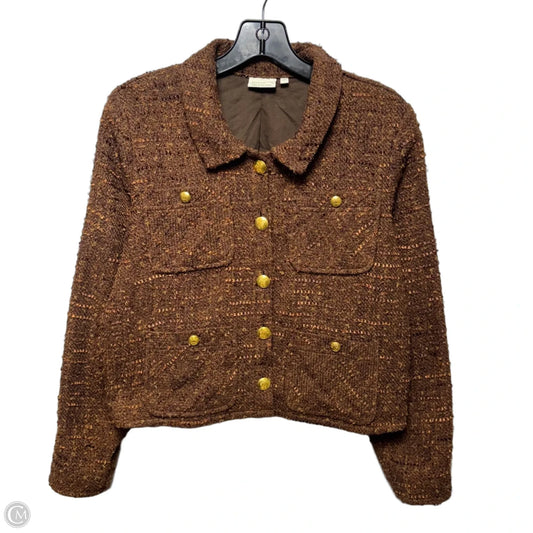 Cropped Tweed Jacket Designer By Spartina In Brown, Size: M