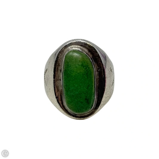 Vintage Chunky Green Cabachon Ring, Size: 10