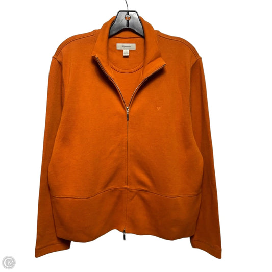 Cotton Zip Sweater Cardigan Designer By Facconnable In Orange, Size: L