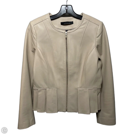 Leather Peplum Zip Jacket By White House Black Market In Cream, Size: 8
