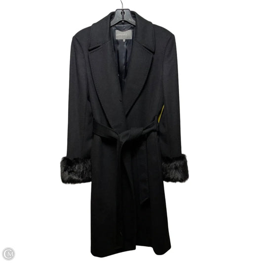 Vintage Belted Wool Coat Designer By Jaeger In Black, Size: 12